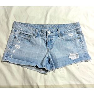 new American Eagle low rise shorts denim jeans rip distress cut off booty shred